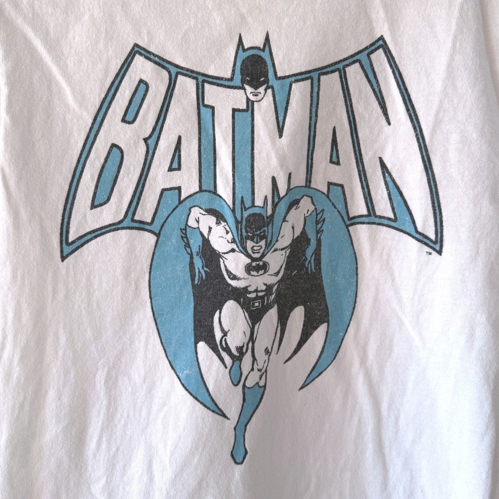 Batman Graphic T-Shirt Mens White Blue DC Comics Superhero Crew Neck Tee - Picture 2 of 4